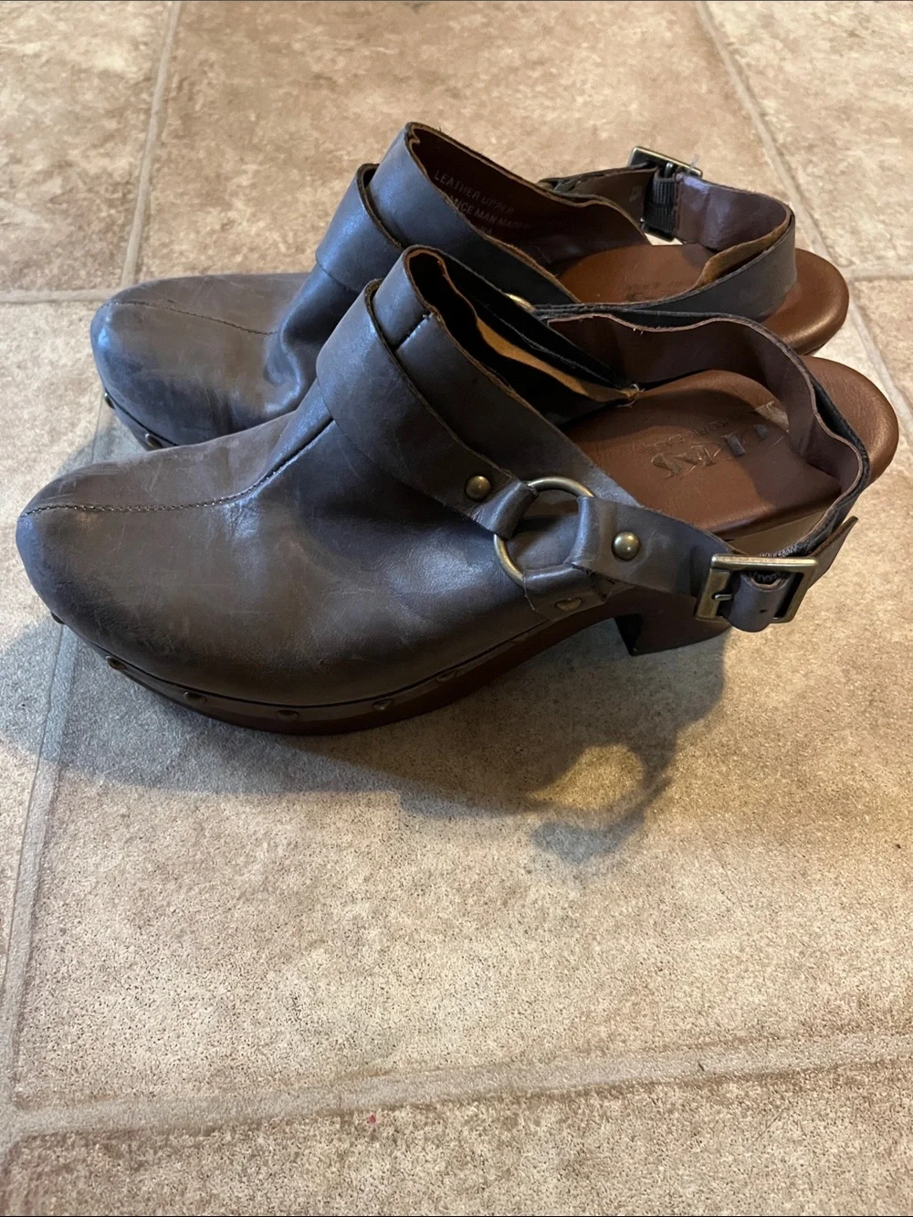 Korks Women Taupe Studded Leather Clog Slingback Boho Festival Hippie 70s 9/40.5 - Picture 3 of 10